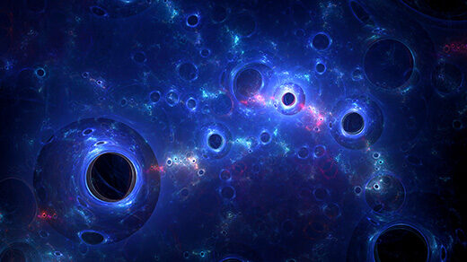 Black holes on a blue swirly background.