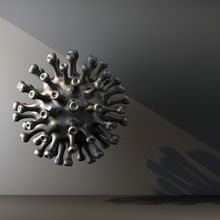 metallic-looking illustration of coronavirus structure