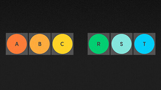 Animated illustration showing multiple permutations of colorful letters