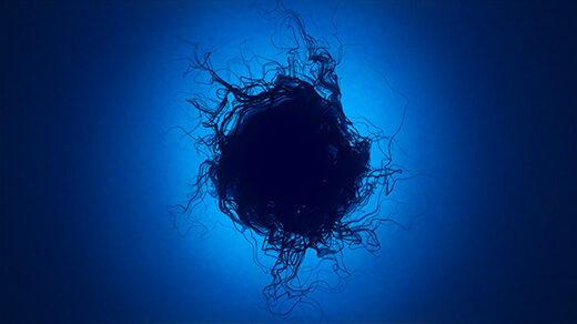 An abstract black ball on a blue background.
