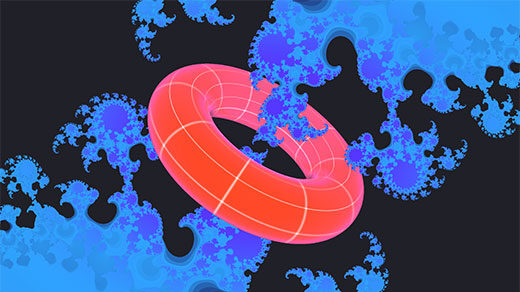 An illustration of a doughnut-shaped elliptic curve intertwined with the Julia set.
