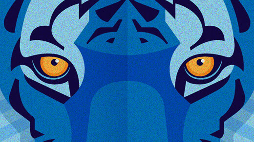 Illustration of a blue tiger.