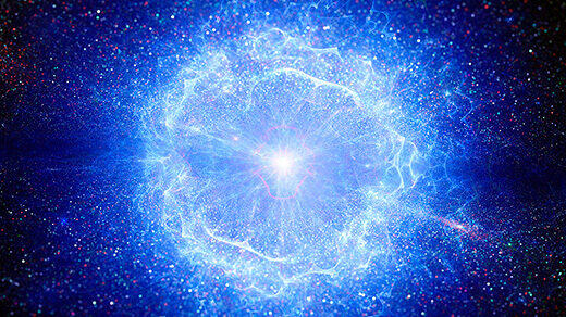 An illustration of a bright blue flash in space.