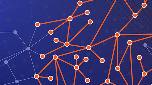Illustration showing a graph against a purple background, with certain vertices and edges highlighted in orange.