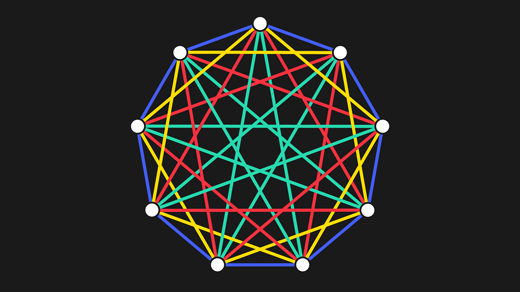Animated demonstration of a colorful complete graph being tiled by a smaller tree