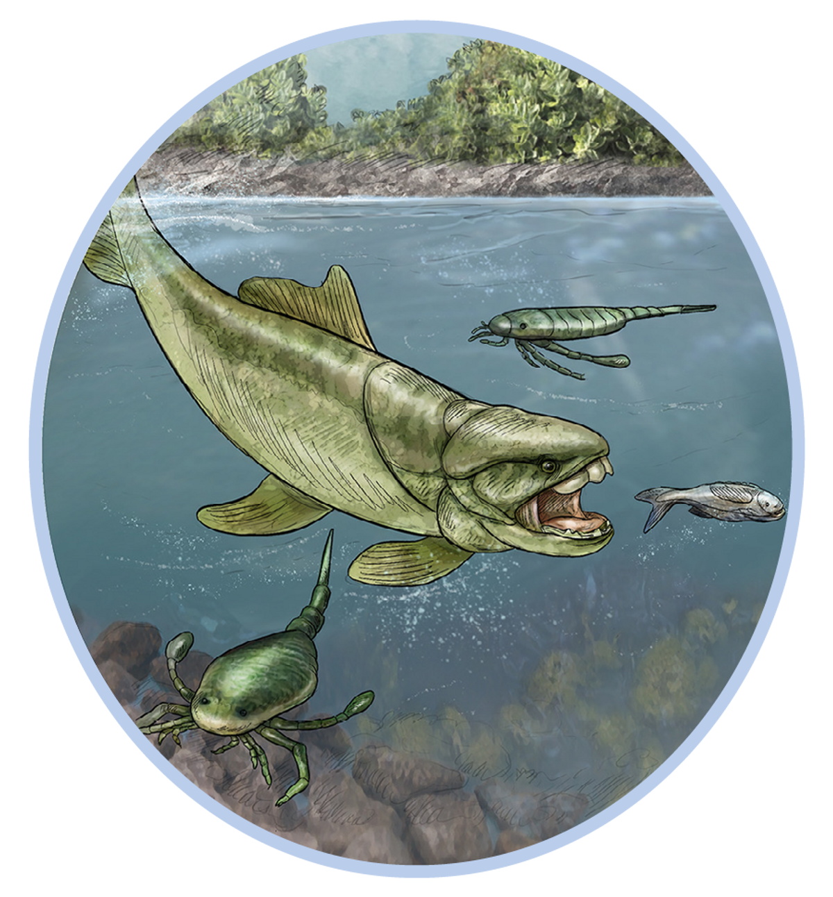 Illustration of extinct creatures from the late Devonian period