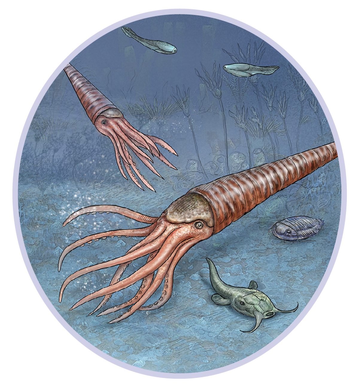 Illustration of extinct creatures from the Ordovician-Silurian period