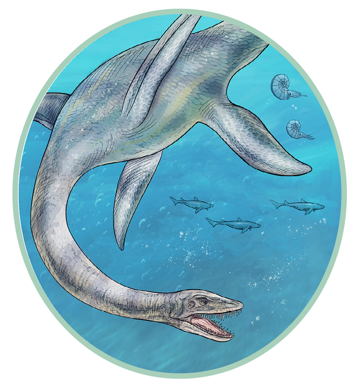 Illustration of extinct creatures from the Cretaceous-Paleogene period